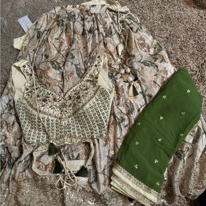 Floral cream green  Lehenga Choli Set